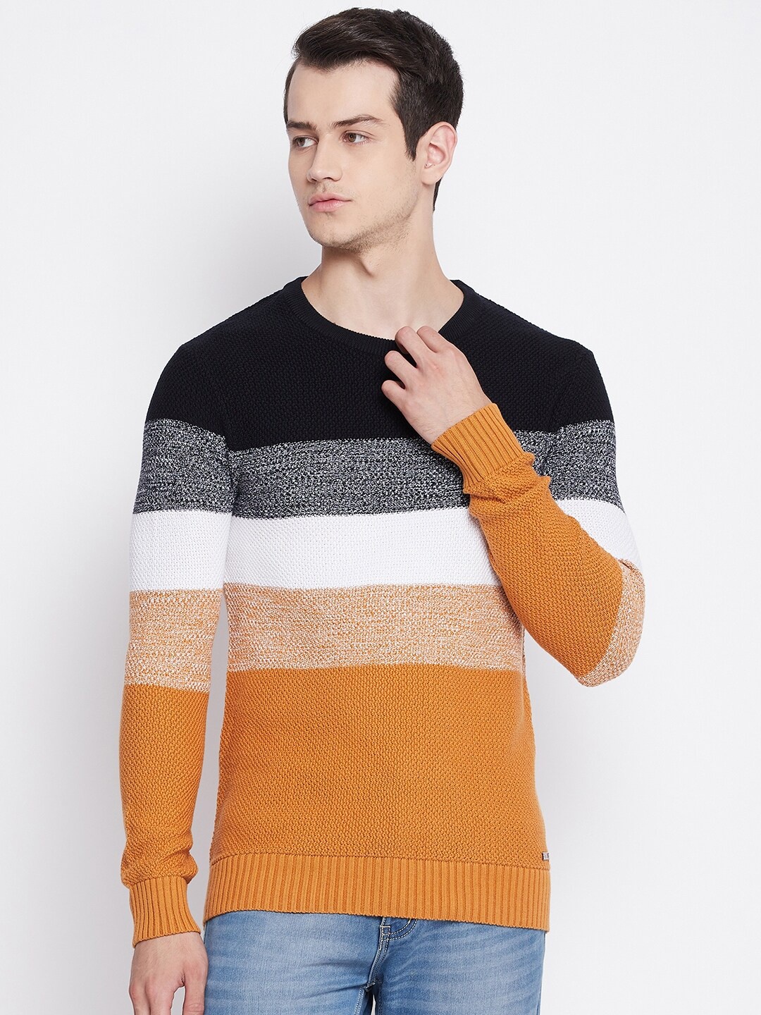 

Octave Men Mustard & Multicoloured Striped Cotton Pullover