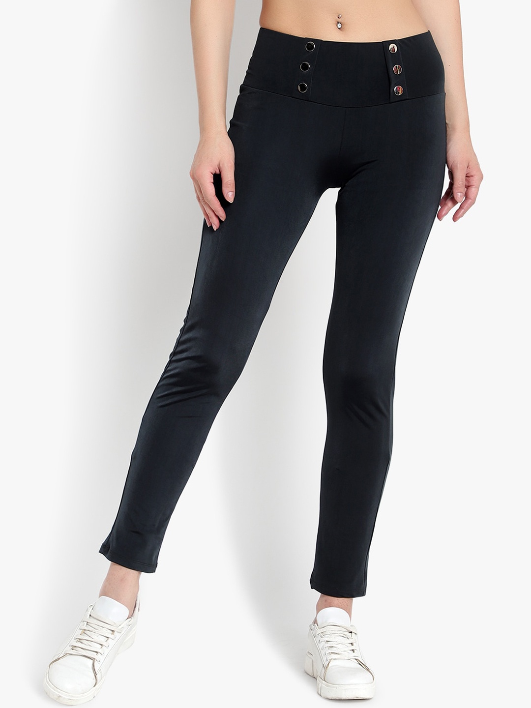 

Reich Color Women Grey Four Way Lycra Front Button & Back Pocket Jegging