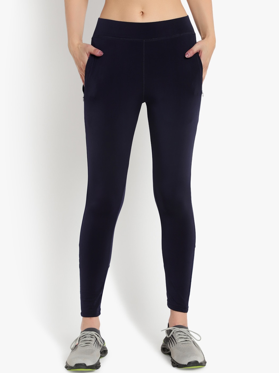

Reich Color Women Navy Blue Four Way Lycra Bottom Mesh Fabric Jegging