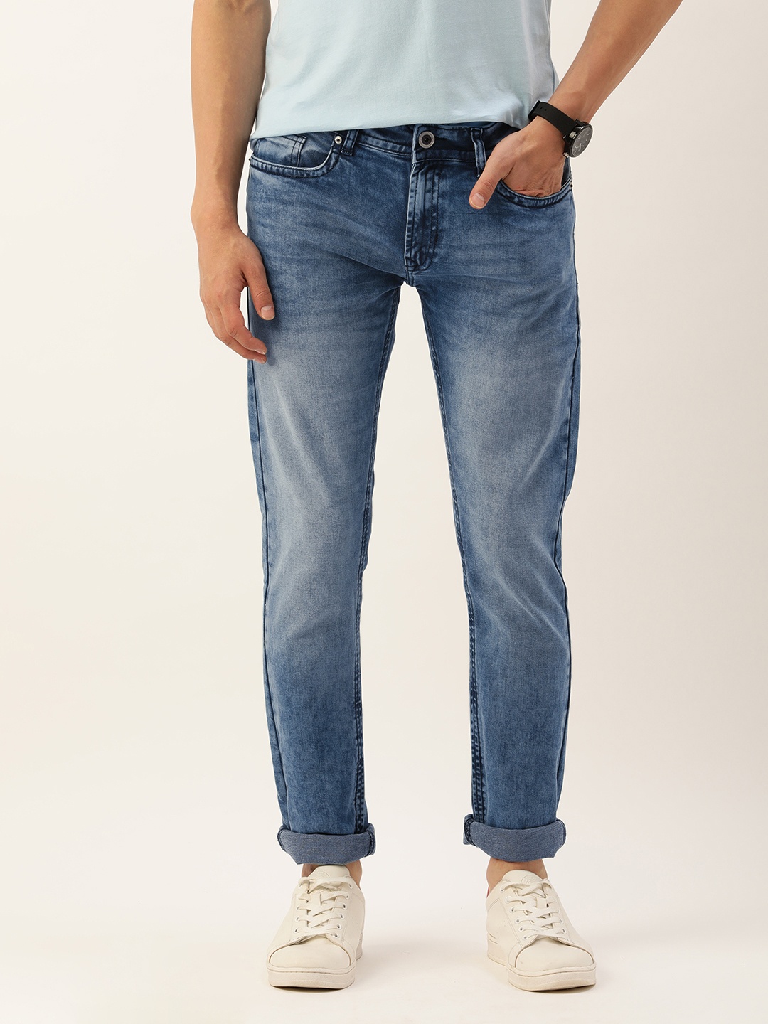 

Peter England Casuals Men Blue Slim Tapered Fit Heavy Fade Stretchable Jeans