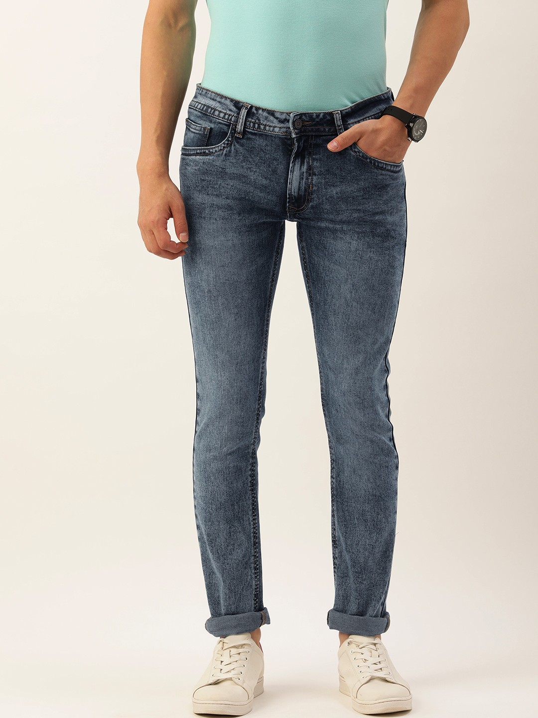 

Peter England Casuals Men Navy Blue Skinny Fit Heavy Fade Stretchable Jeans