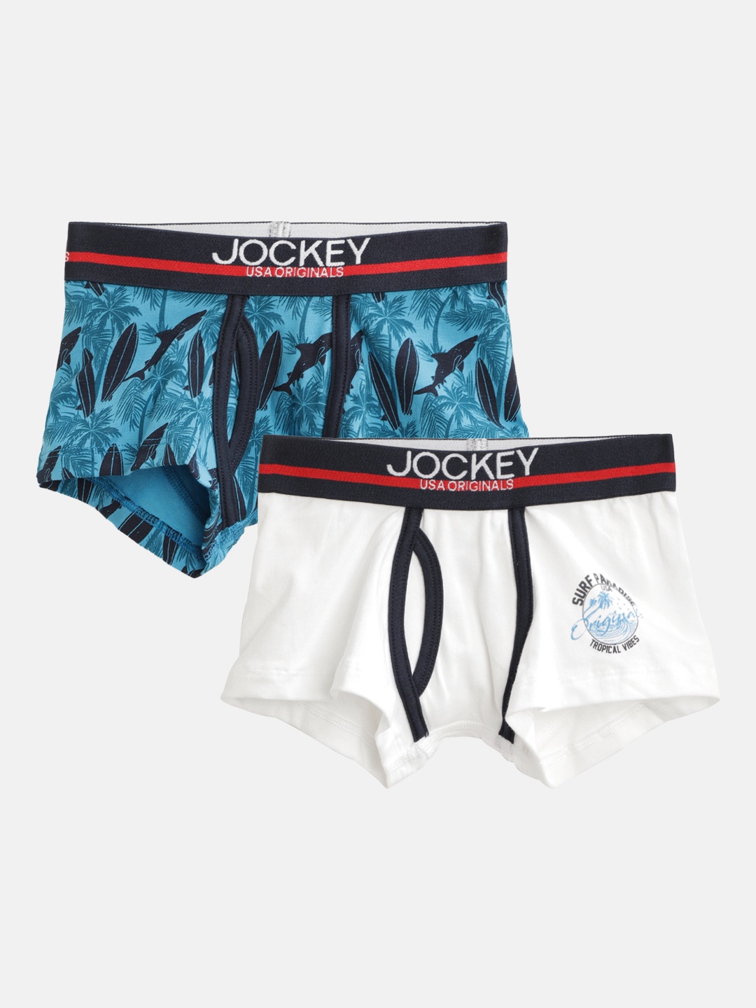 

Jockey Boys Pack Of 2 Printed Trunk With Ultrasoft Waistband - UB03, Blue