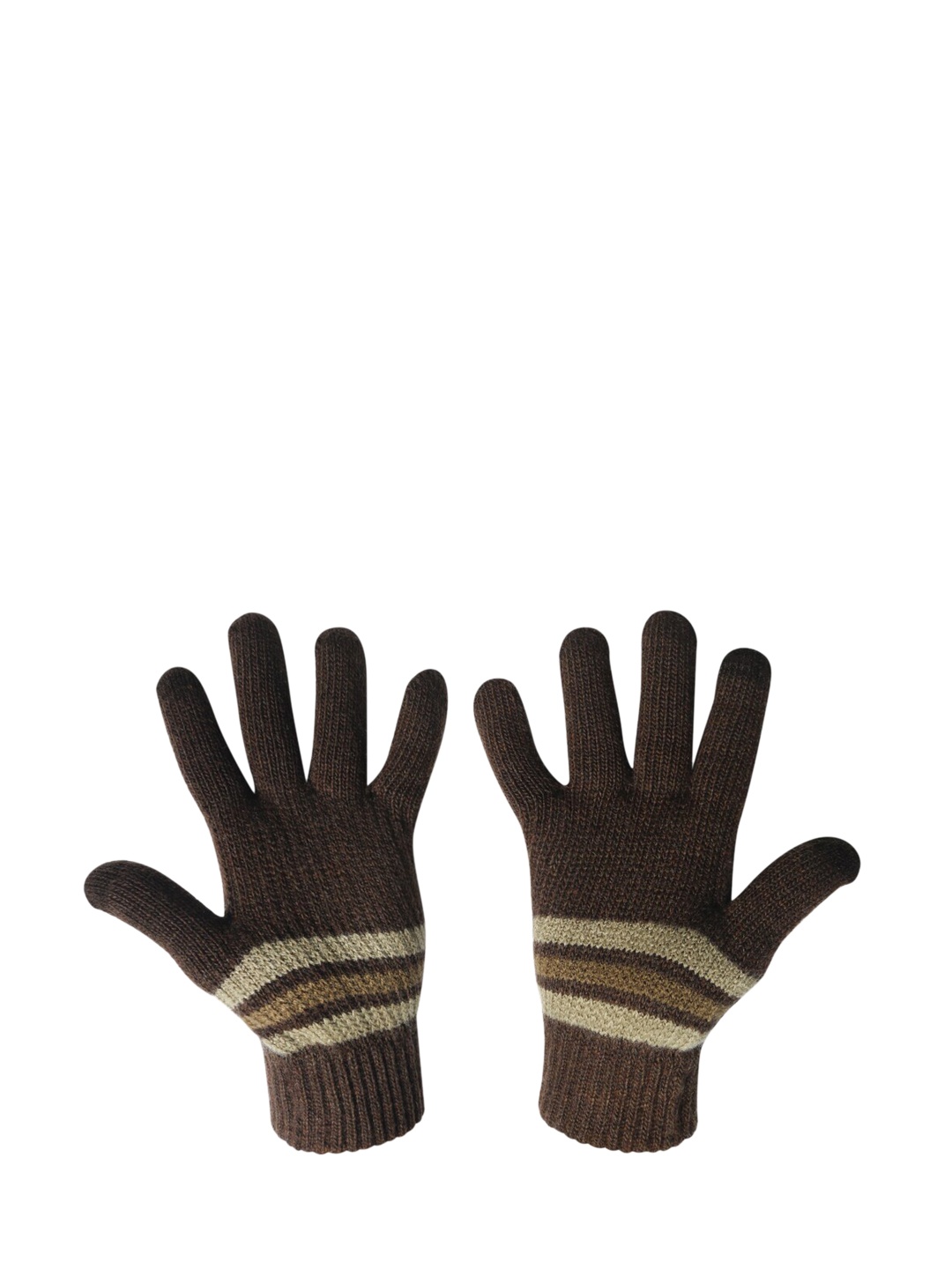 

LOOM LEGACY Men Brown Pair Of Acrylic Striped Hand Gloves