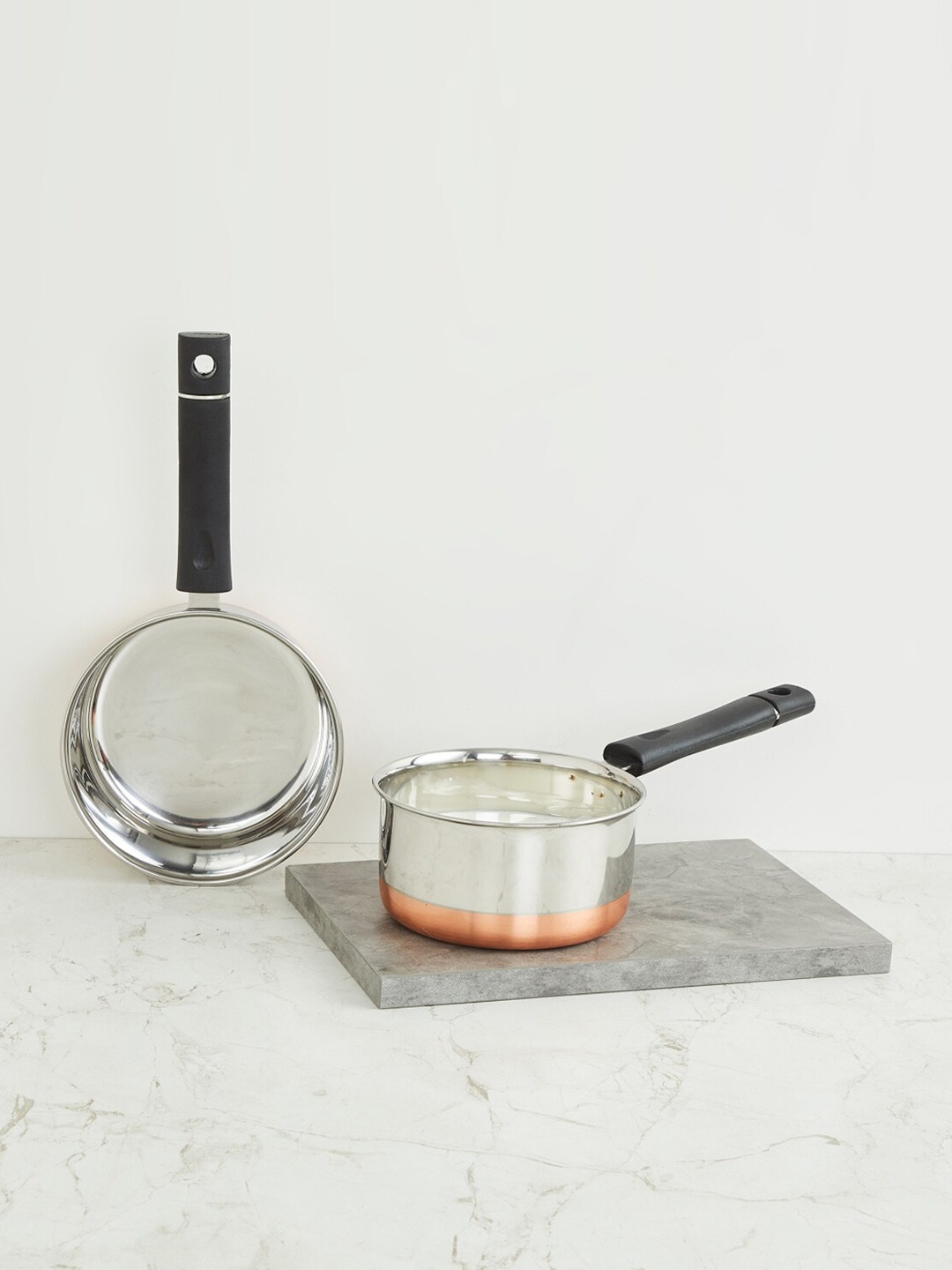 

Home Centre Set Of 2 Silver-Toned & Copper-Toned Stainless Steel Sauce Pans