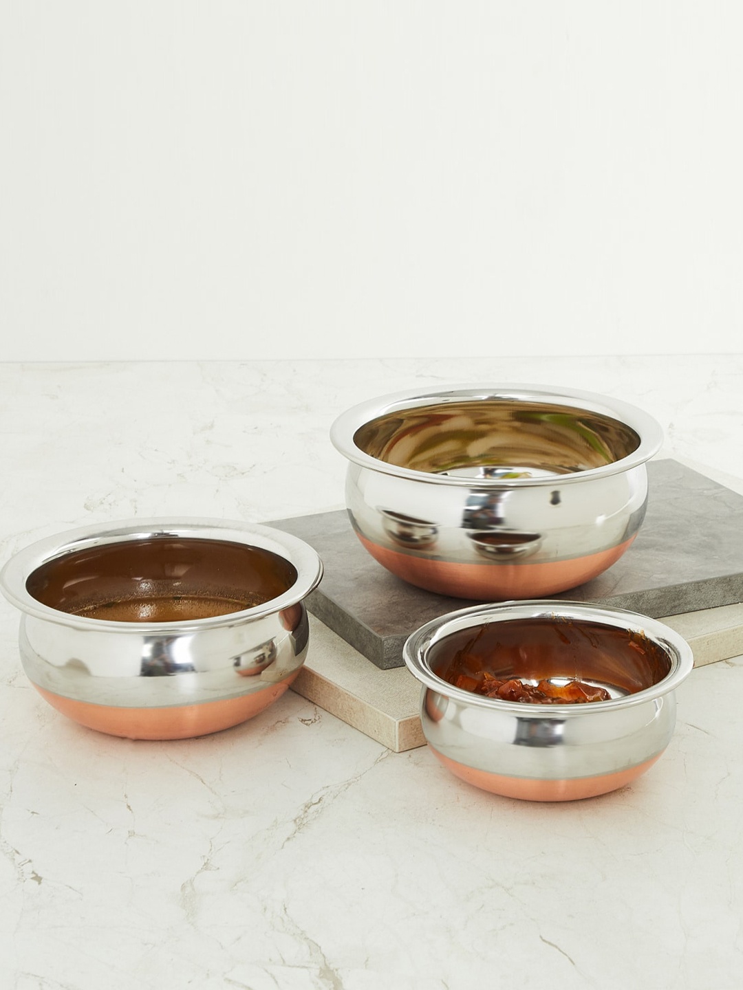 

Home Centre Set Of 3 Silver Cookware Stainless Steel