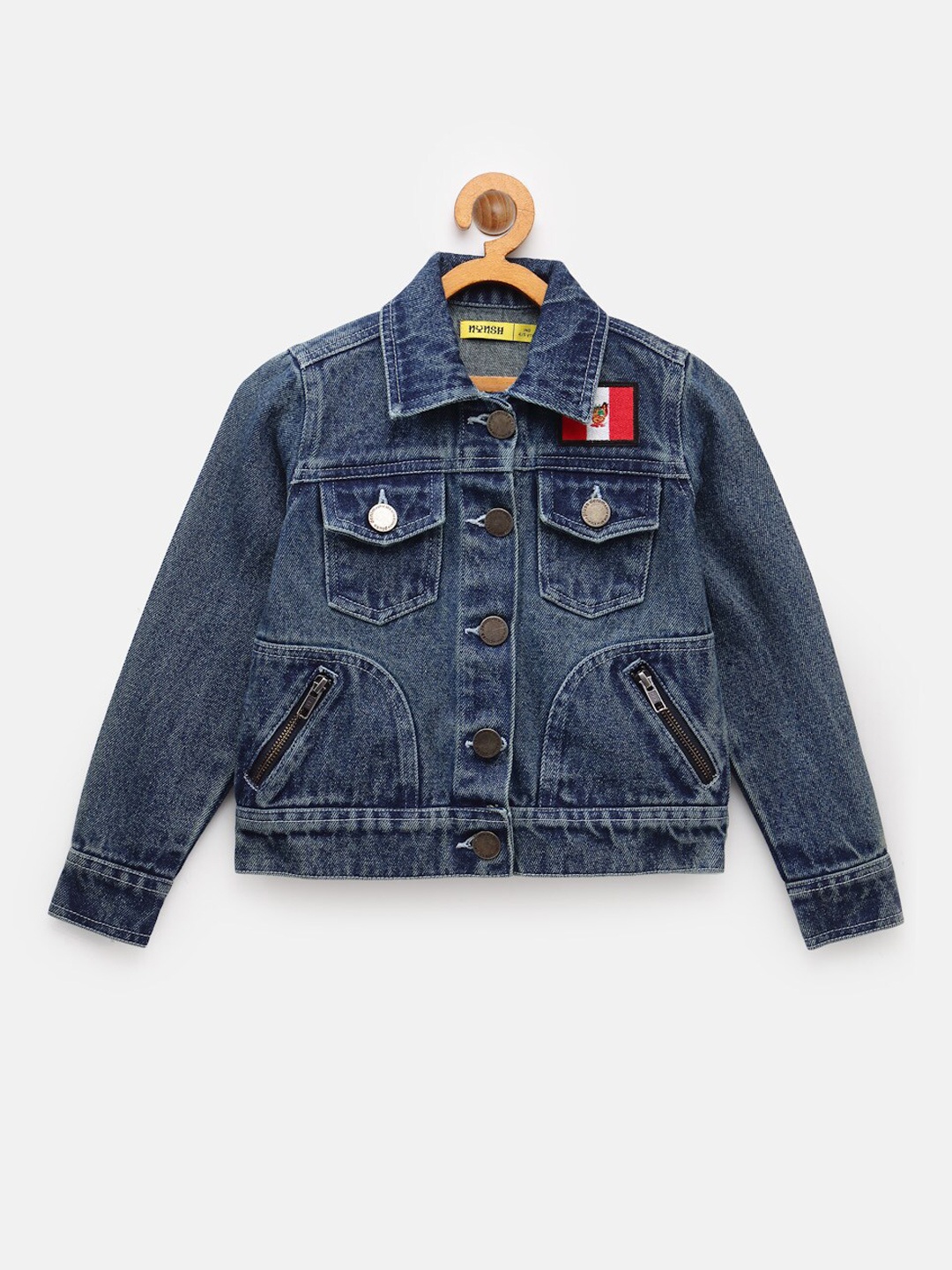 

NYNSH Boys Blue Washed Denim Jacket With Patchwork