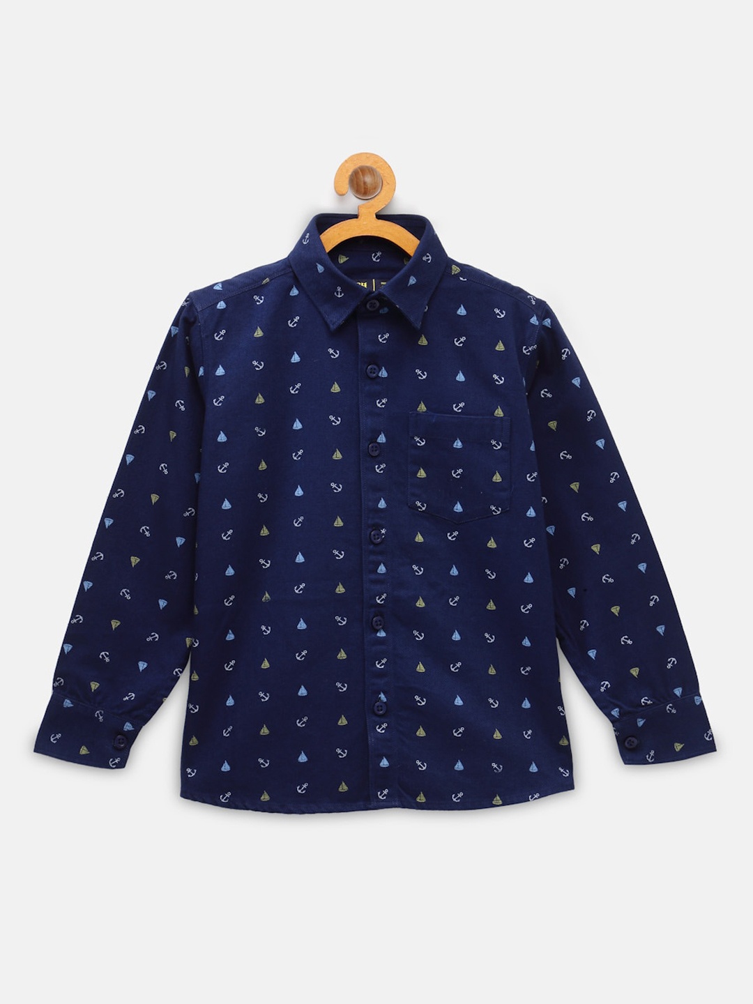 

NYNSH Boys Navy Blue Opaque Printed Casual Shirt