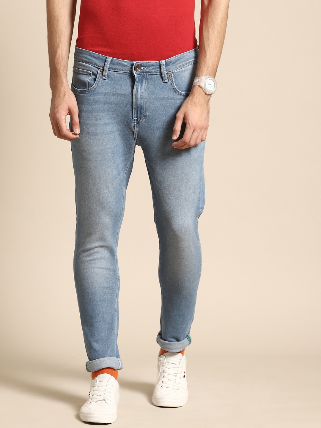 

United Colors of Benetton Men Blue Carrot Fit Light Fade Stretchable Jeans