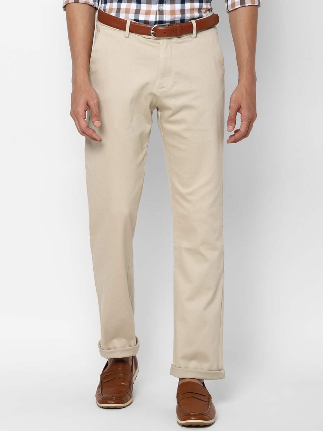 

Allen Solly Men Beige Solid Trousers