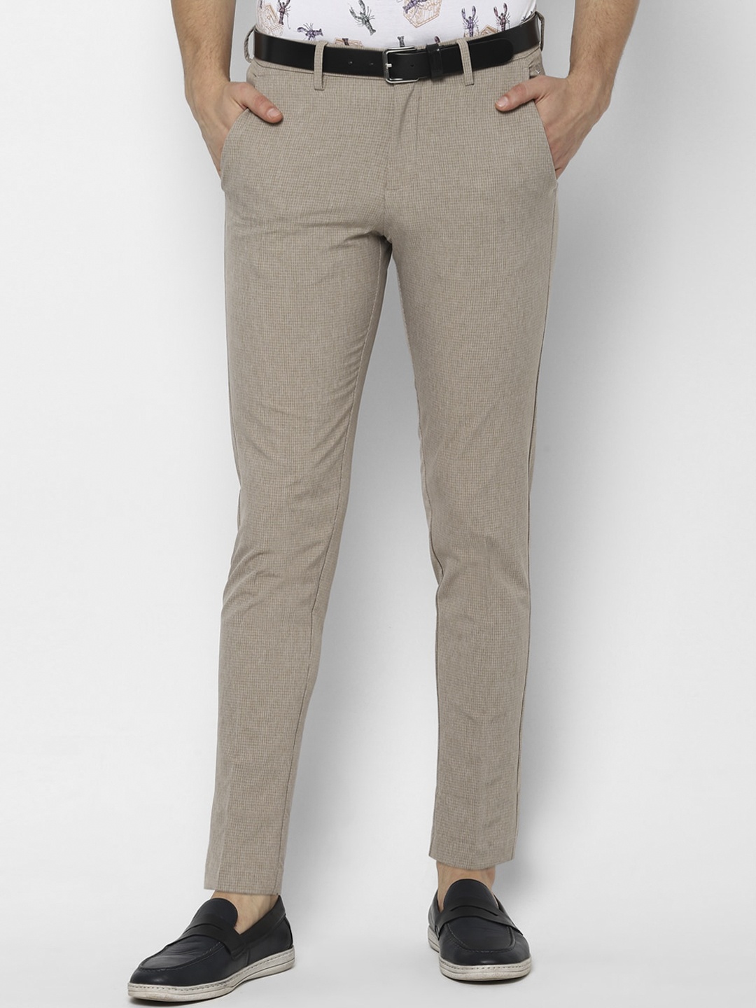 

Allen Solly Men Beige & White Checked Slim Fit Formal Trousers