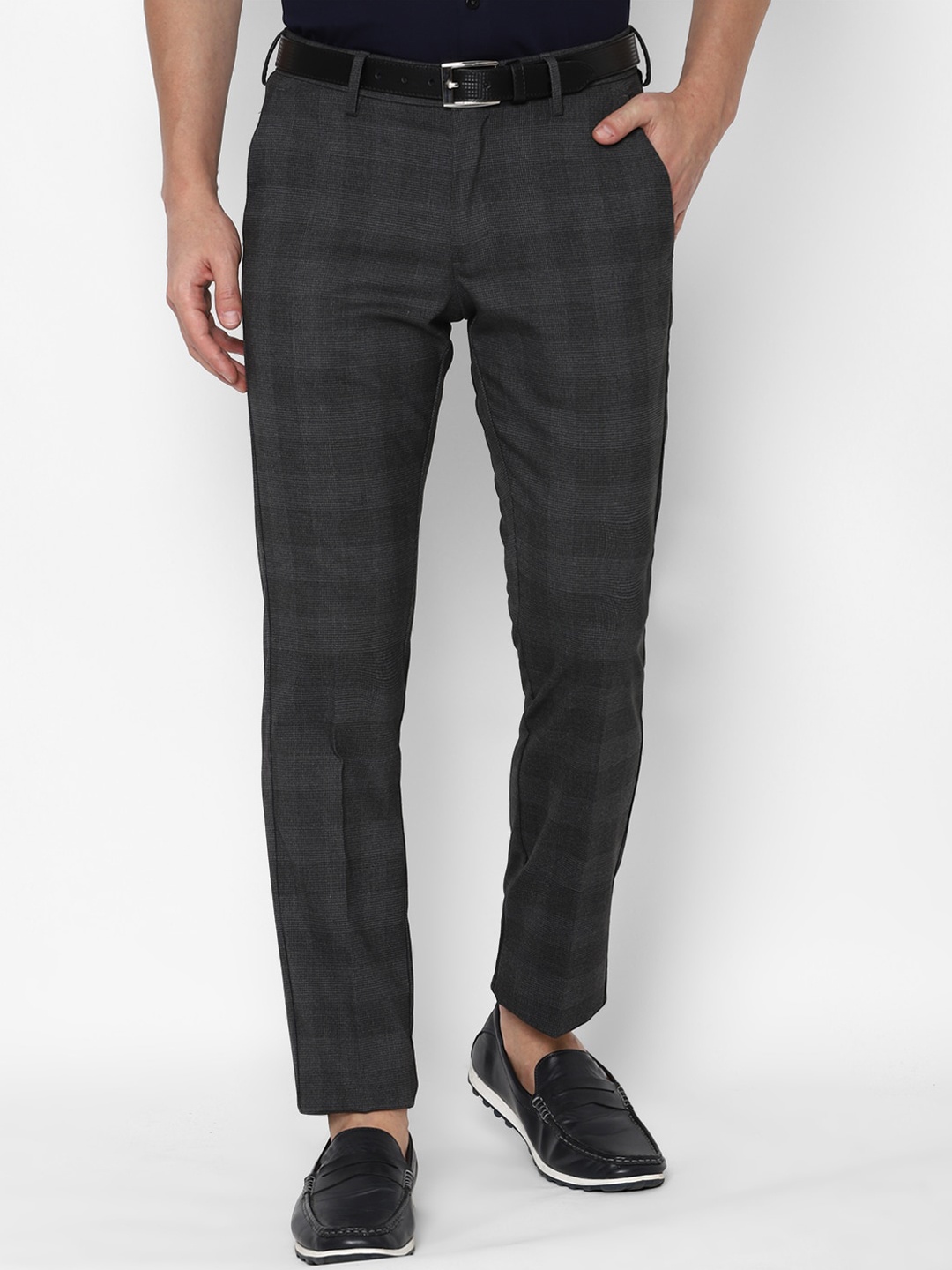 

Allen Solly Men Grey Checked Slim Fit Trousers