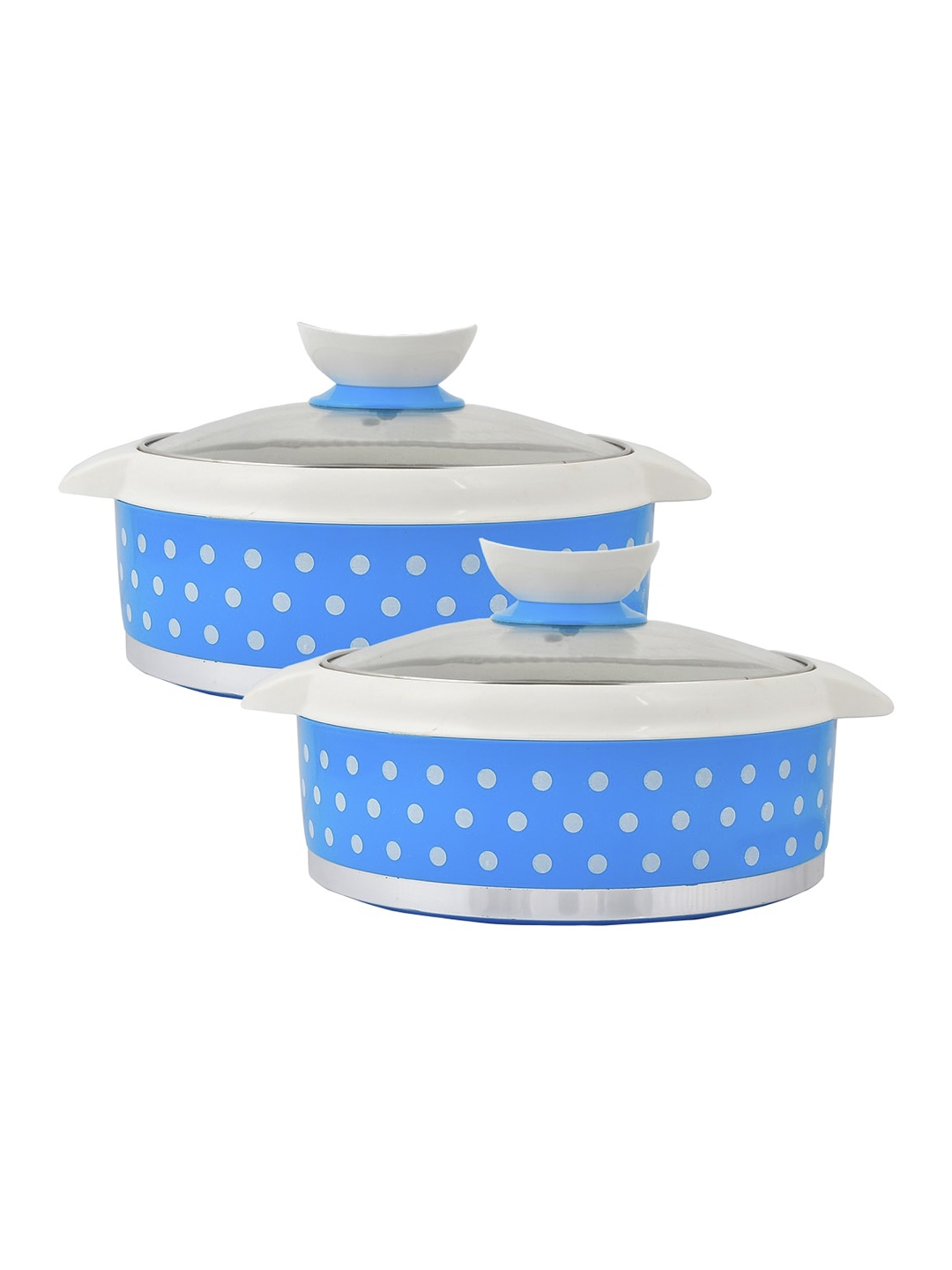 

Kuber Industries Pack of 2 Blue & White Dot Printed With Glass Lid 1500ml