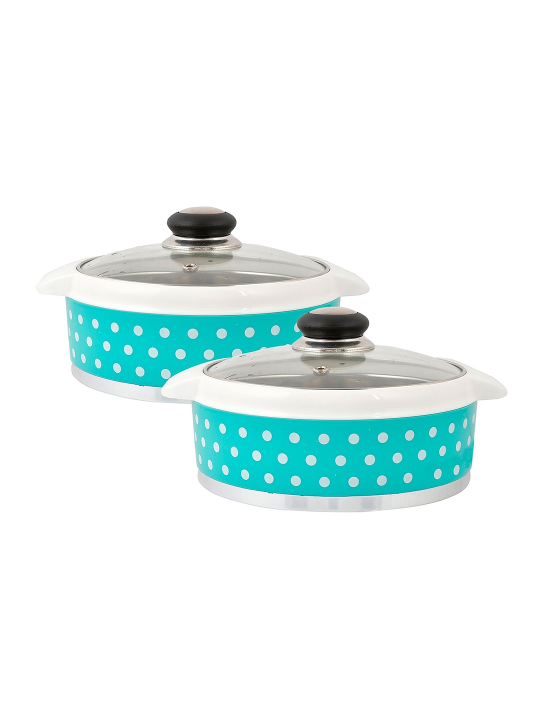 

Kuber Industries Set Of 2 Sea Green & White Printed Casserole With Lid