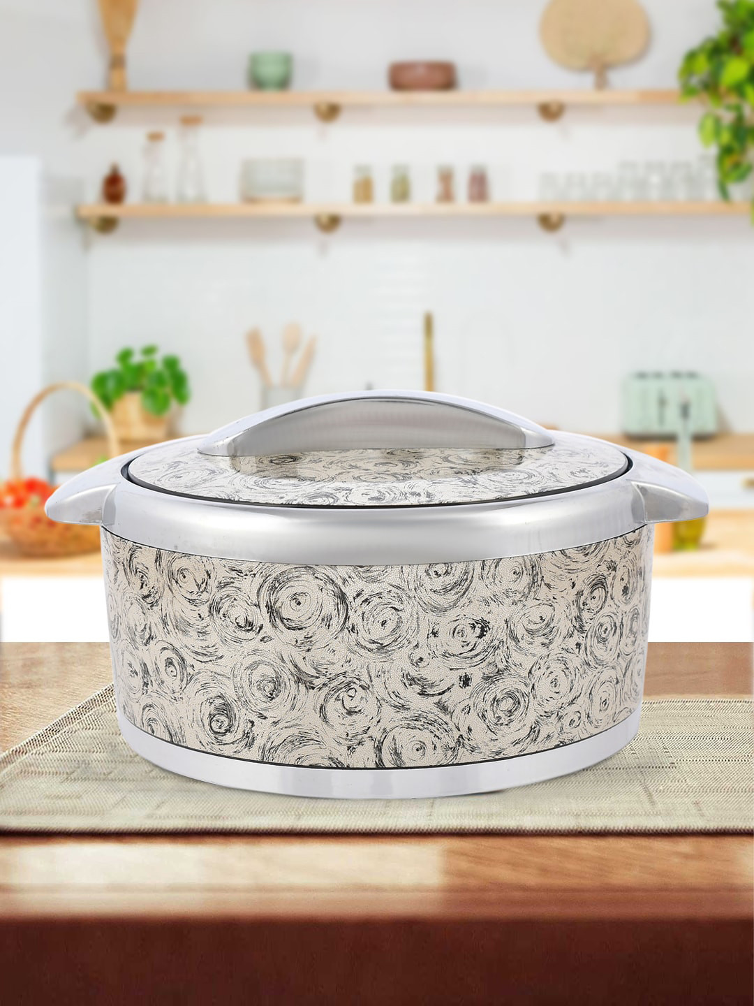 

Kuber Industries Brown Designer Inner Steel Casserole With Lid 2000ml