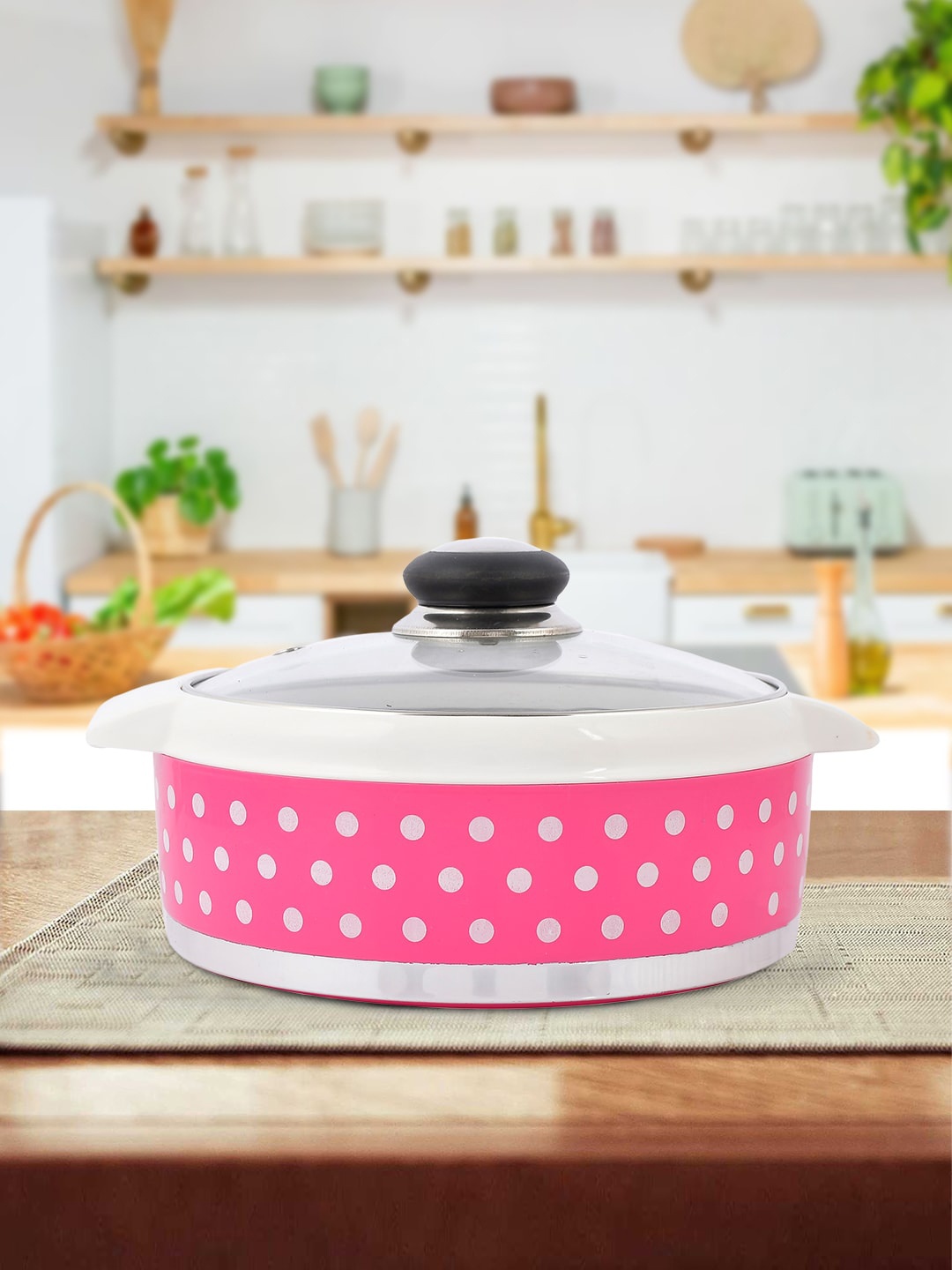 

Kuber Industries Set of 2 Pink Printed Inner Steel Casserole With Glass Lid -1.5L