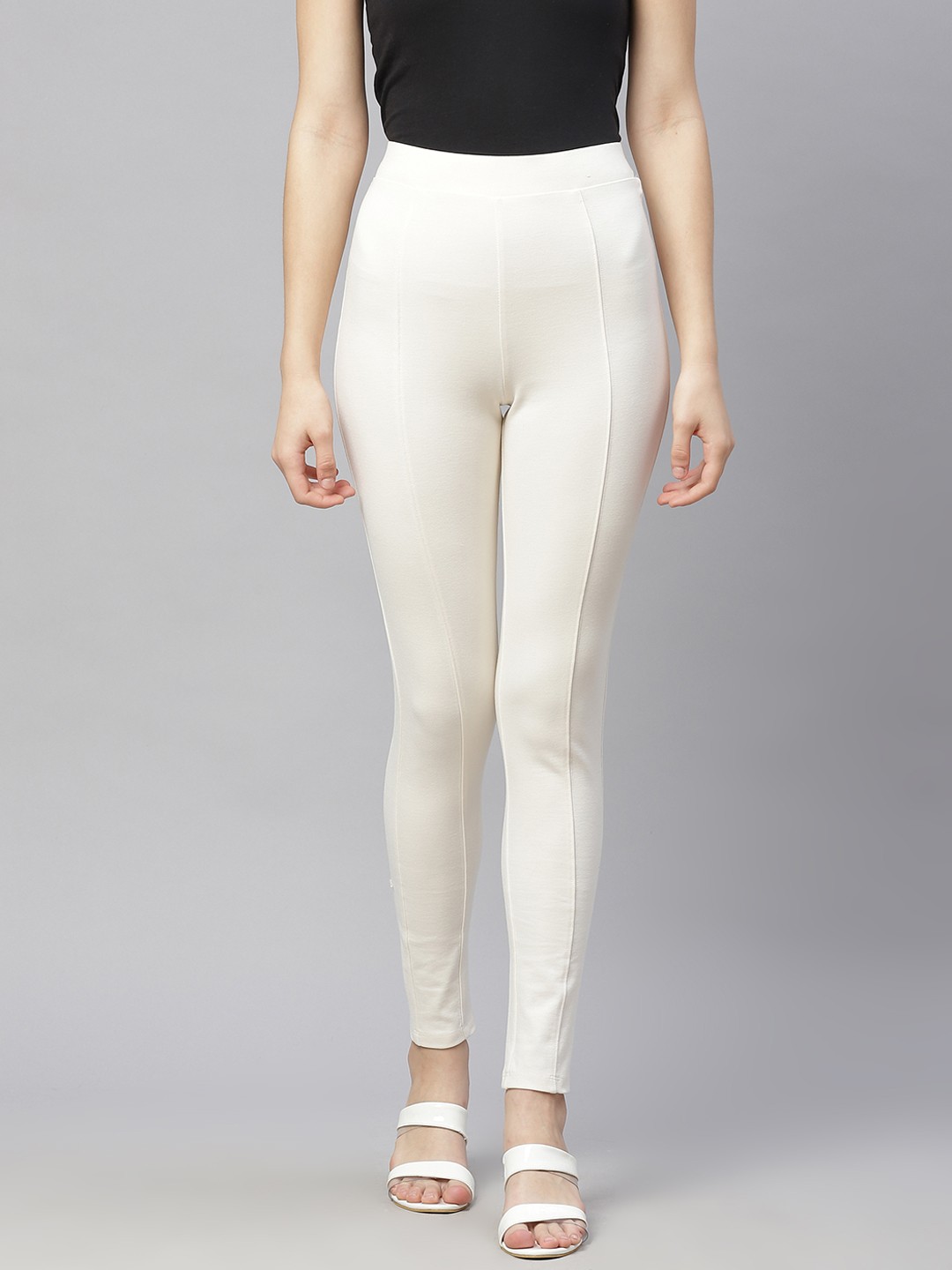 

Marks & Spencer Women Cream-Coloured Solid High-Rise Leggings