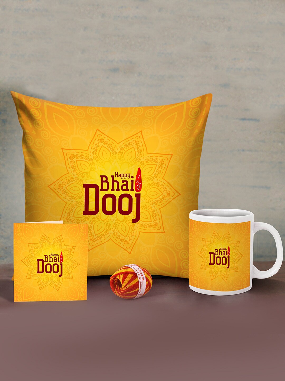 

TIED RIBBONS Mustard Yellow Bhai Dooj Printed Gift Set