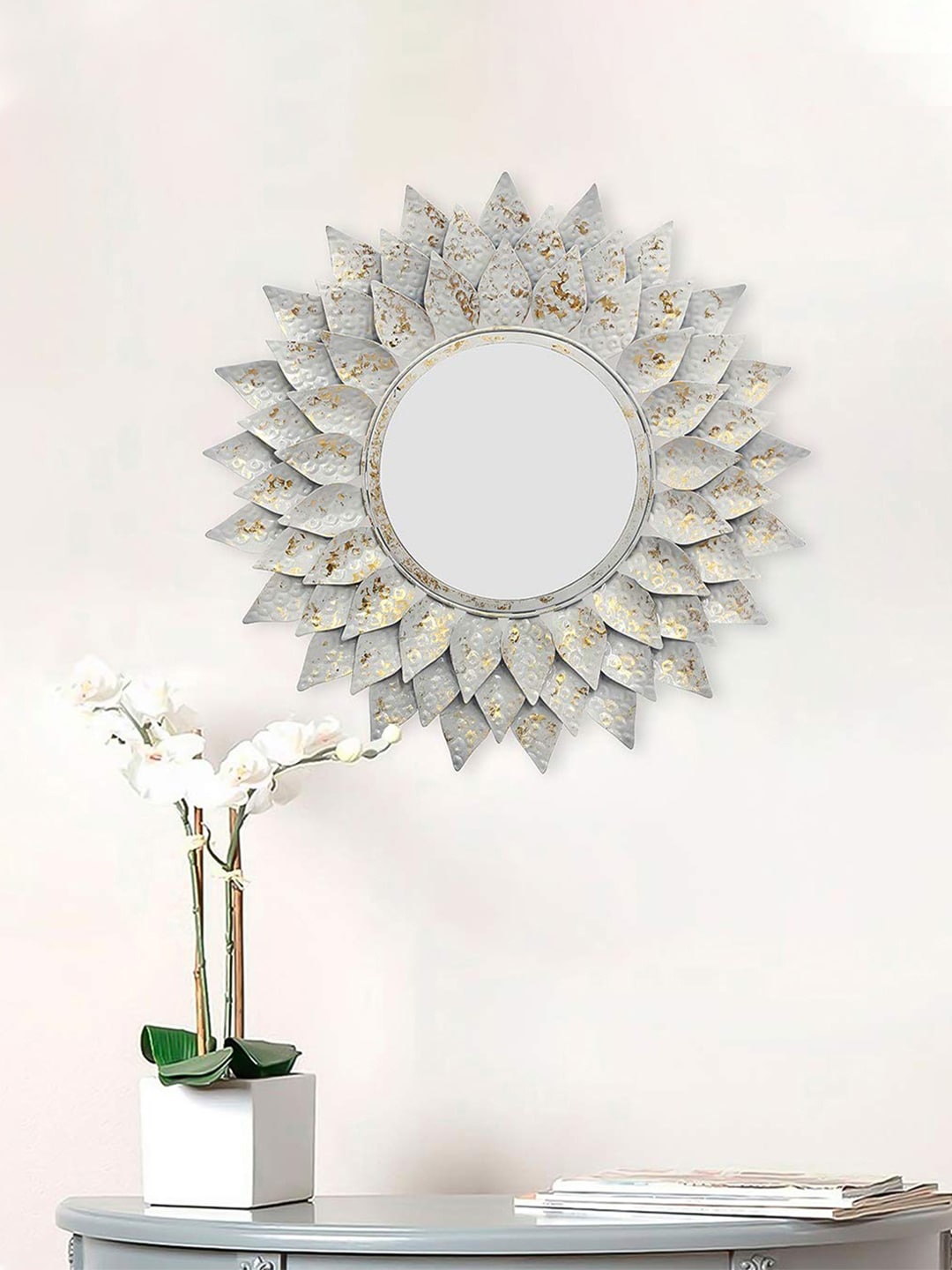 

eCraftIndia Silver Pattern Decorative Iron Handcrafted Wall Mirror