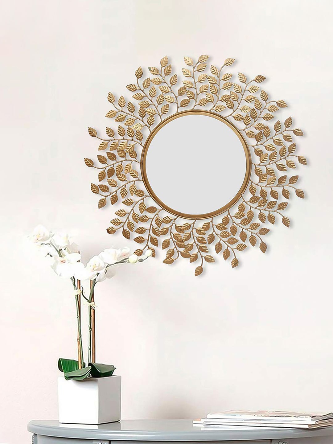 

eCraftIndia Gold-Toned Decorative Handcrafted Wall Mirror