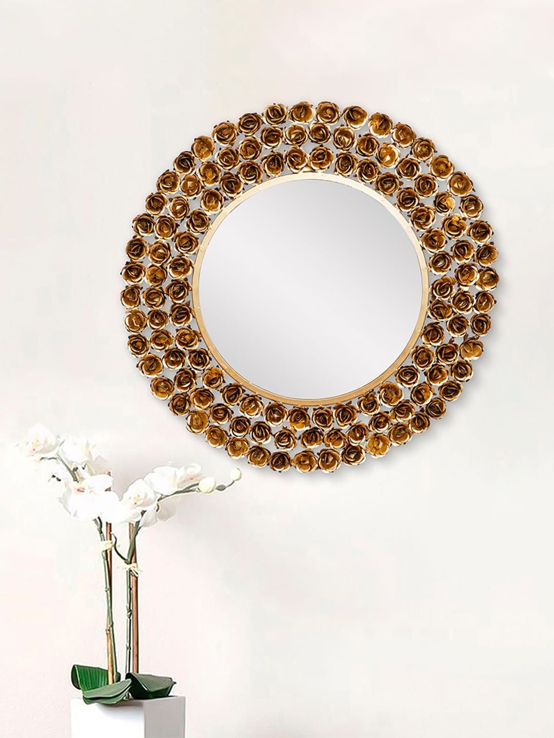 

eCraftIndia Gold Toned & Brown Iron Handcrafted Wall Mirror