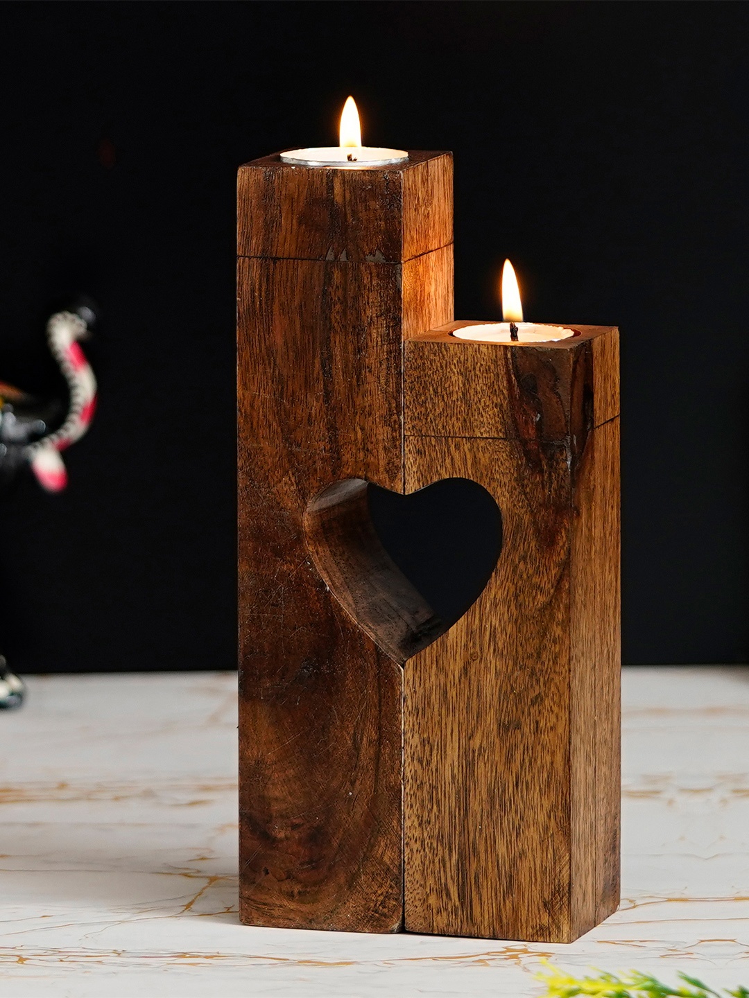 

eCraftIndia Set Of 2 Brown Pillar Wooden Tea Light Candle Stands
