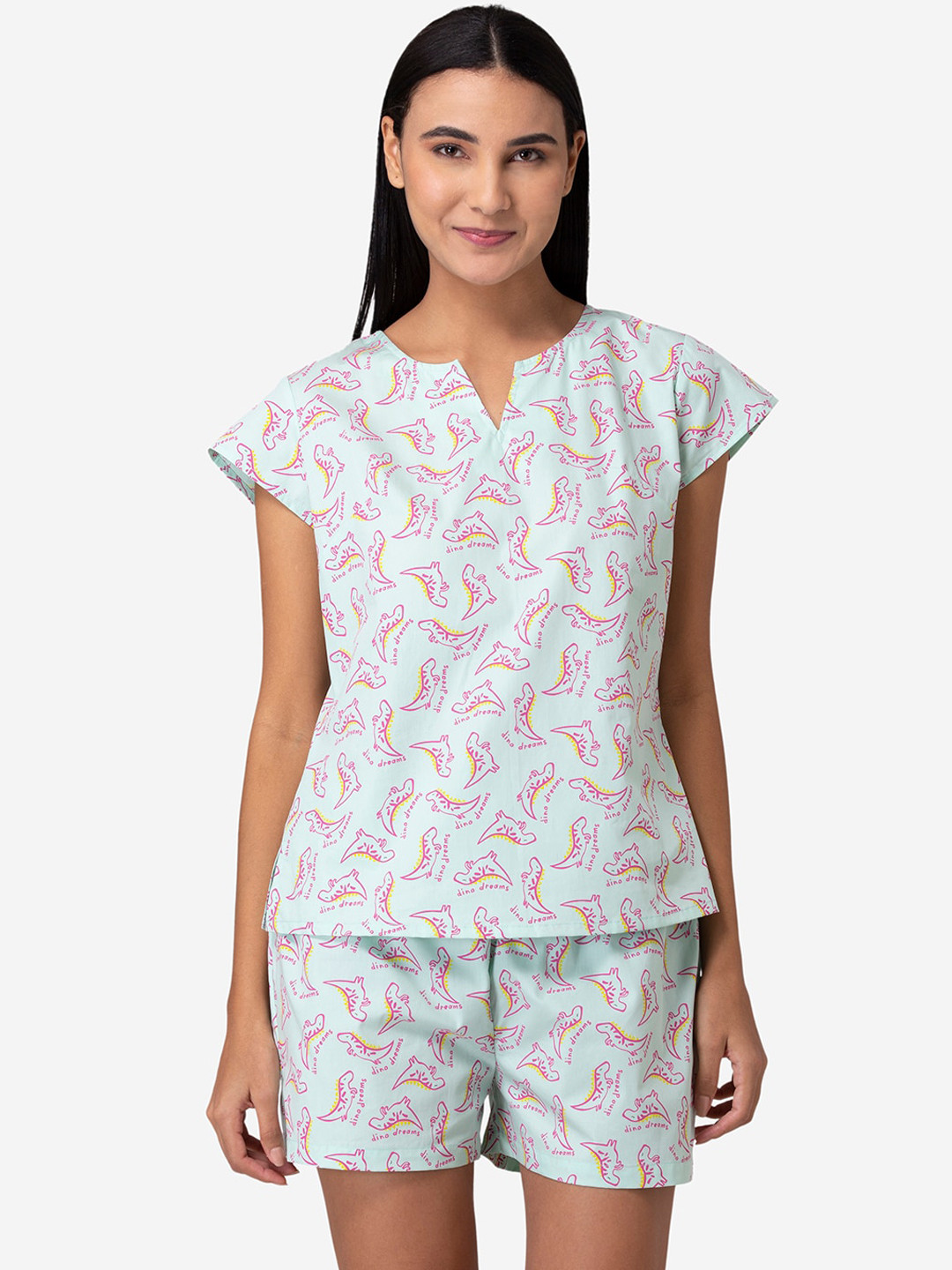 

Fluffalump Women Sea Green & Pink Printed Pure Cotton Night suit