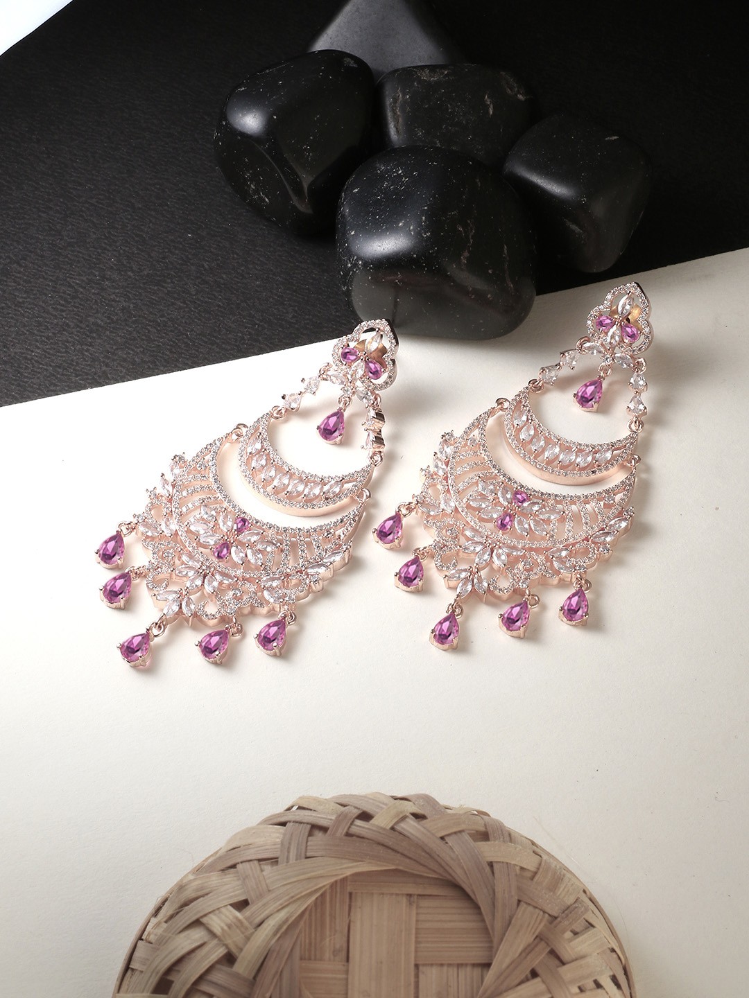 

Adwitiya Collection Rose Crescent Shaped Drop Earrings