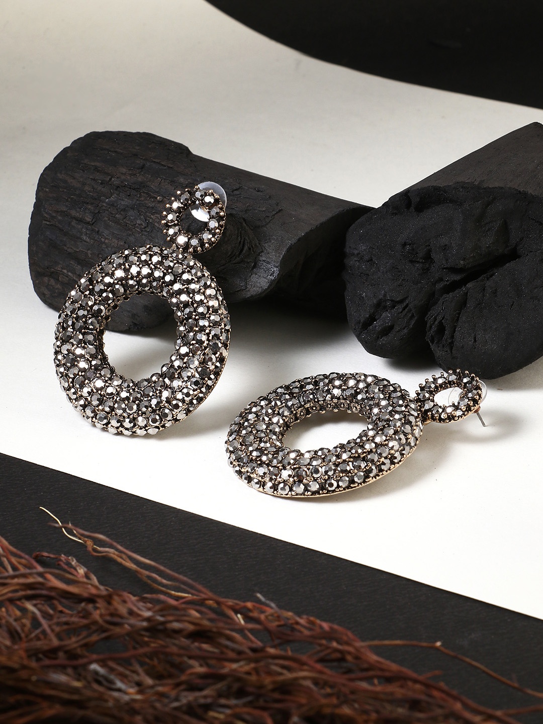 

Adwitiya Collection Black Circular Drop Earrings