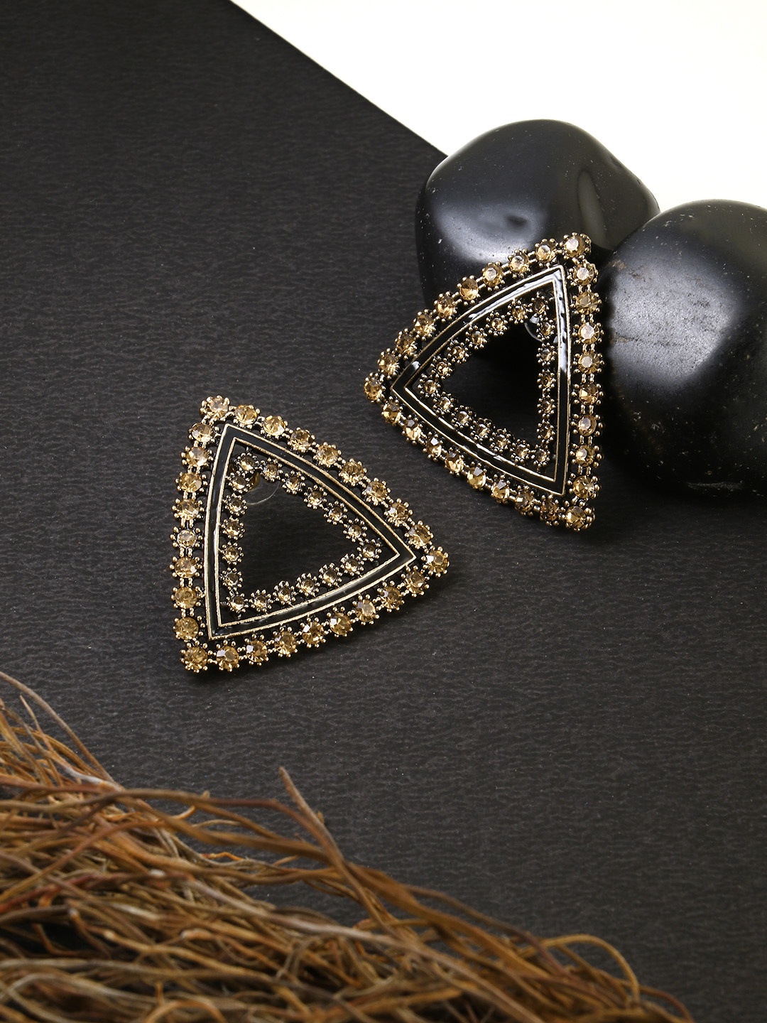 

Adwitiya Collection Gold-Toned Triangular Drop Earrings