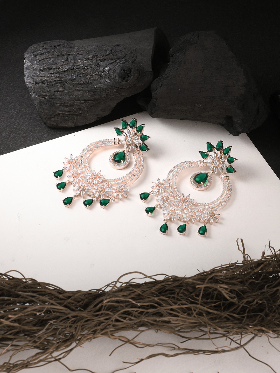 

Adwitiya Collection Rose Crescent Shaped Drop Earrings