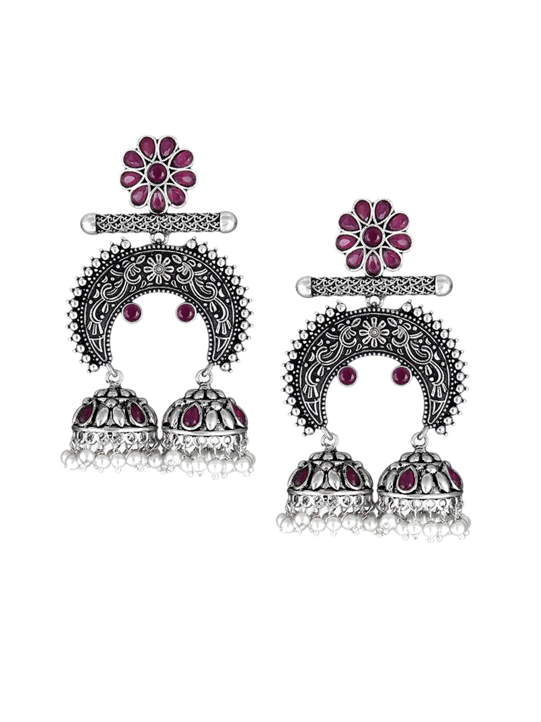 

Adwitiya Collection Silver-Toned Dome Shaped Jhumkas Earrings