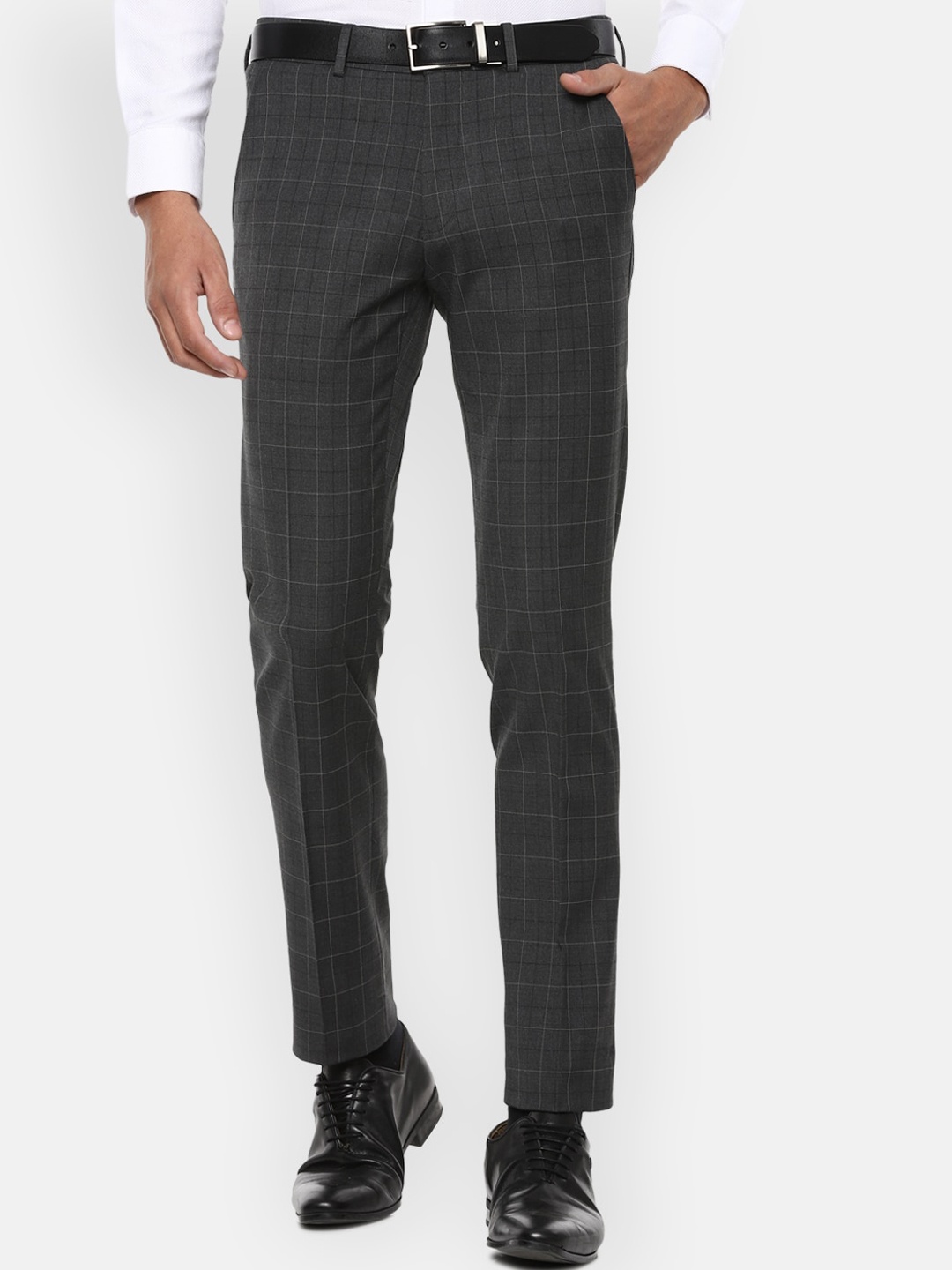 

Louis Philippe Permapress Men Grey Checked Slim Fit Formal Trousers