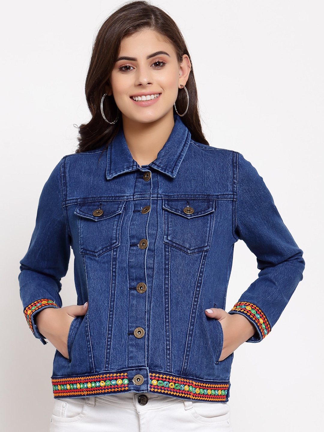 

Style Quotient Women Blue Denim Jacket with Patchwork
