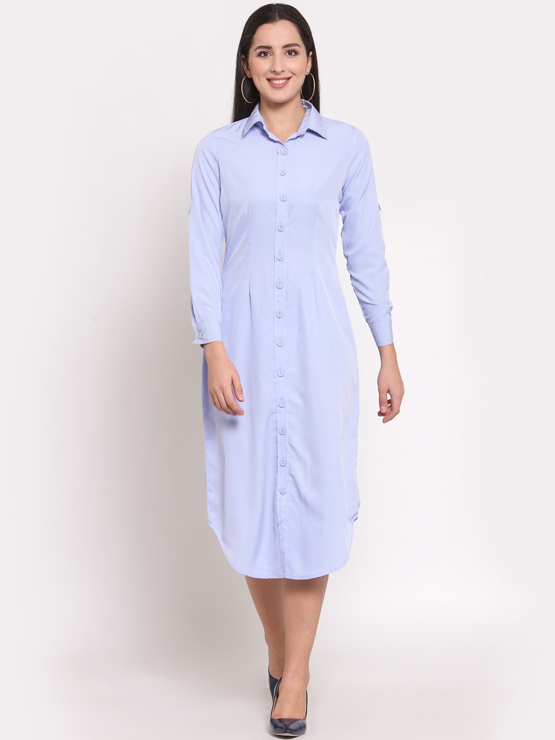 

LUCERO Blue Crepe Shirt Midi Dress