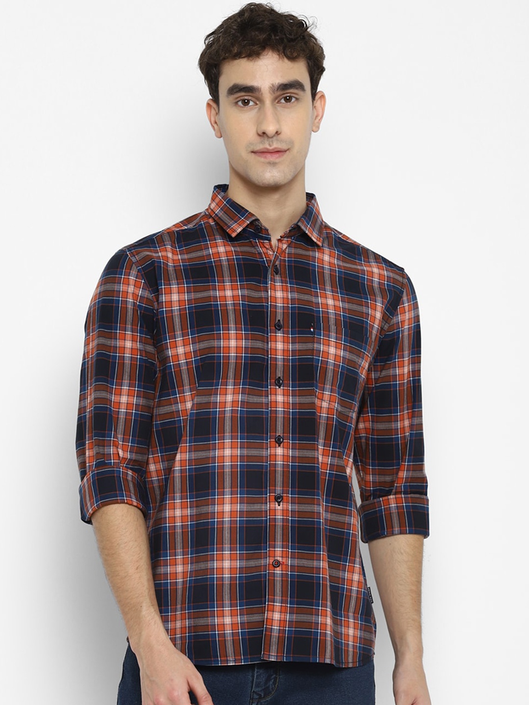 

Red Chief Men Navy Blue Tartan Checks Opaque Checked Casual Shirt