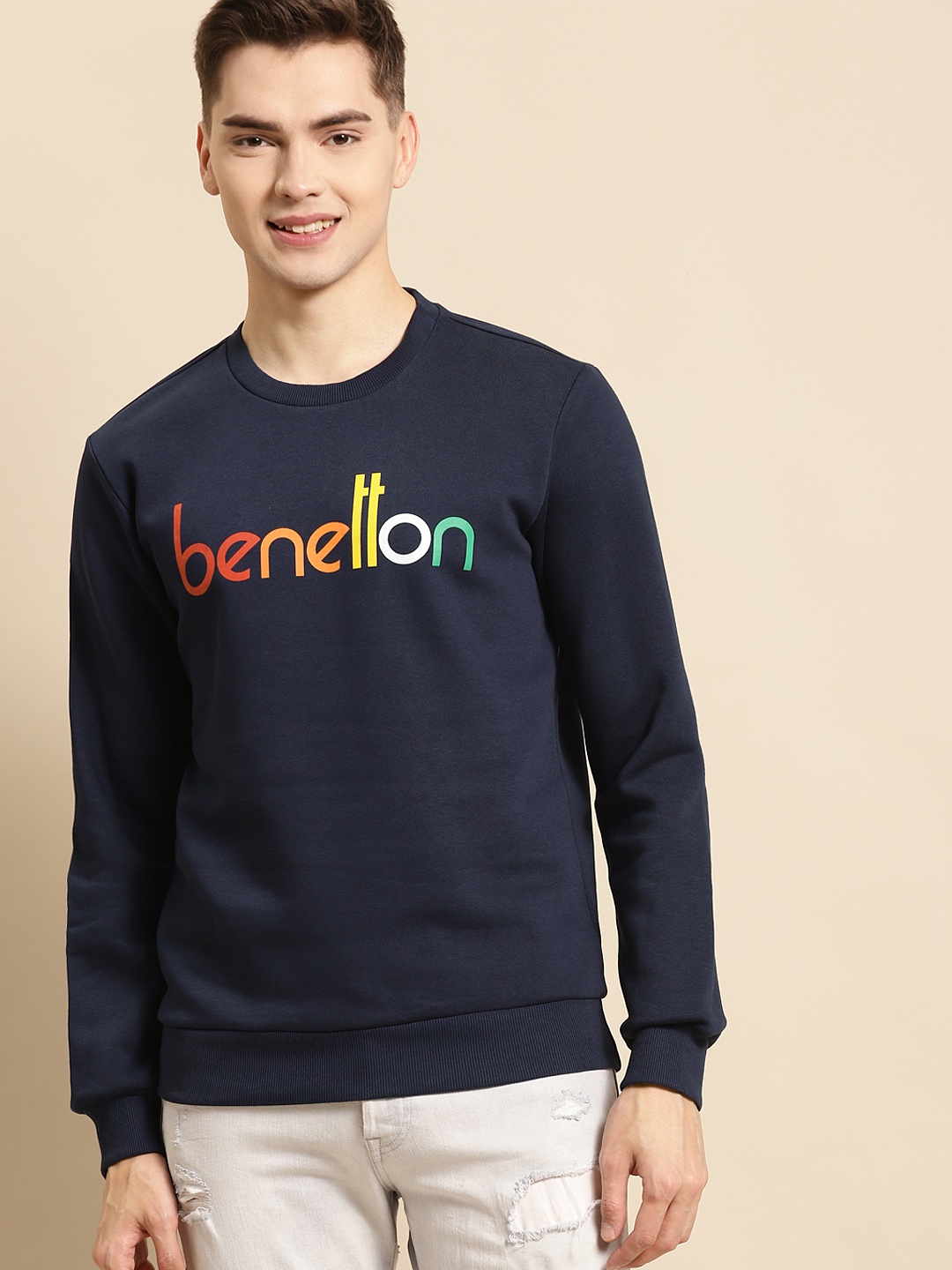 

United Colors of Benetton Men Navy Blue Printed Sweatshirt