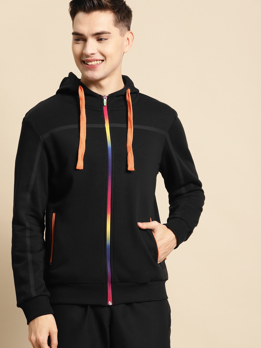 

United Colors of Benetton Men Black Hooded Sweatshirt