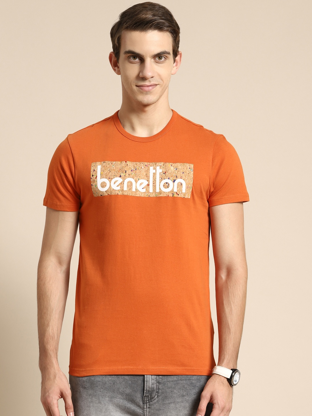 

United Colors of Benetton Men Orange Brand Logo T-shirt