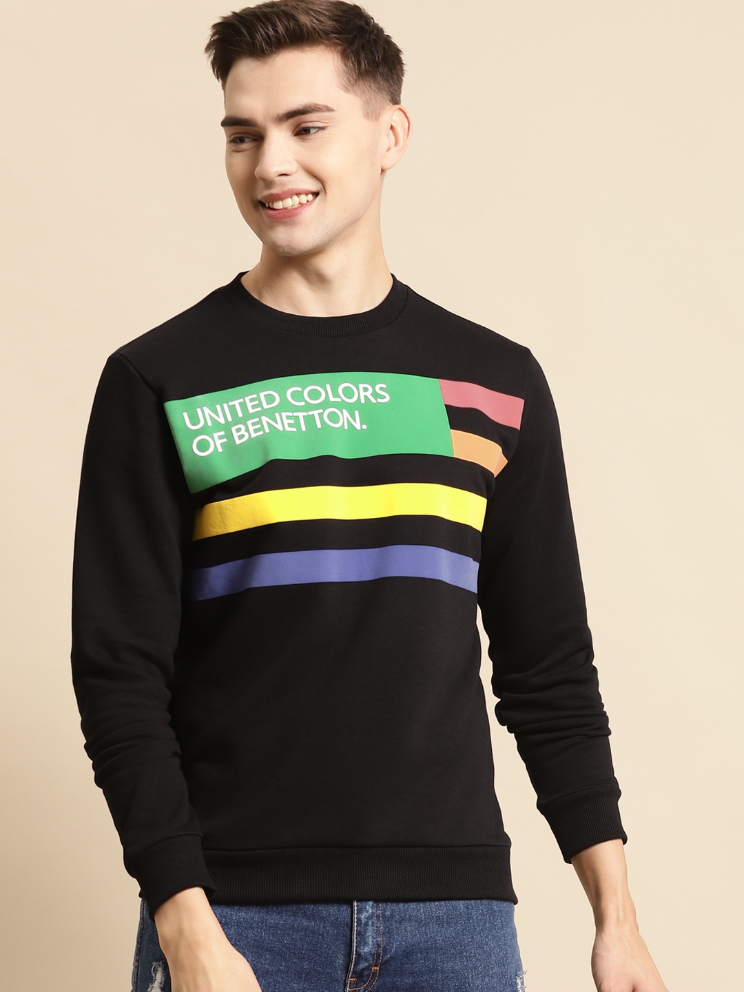 

United Colors of Benetton Men Black Printed Sweatshirt