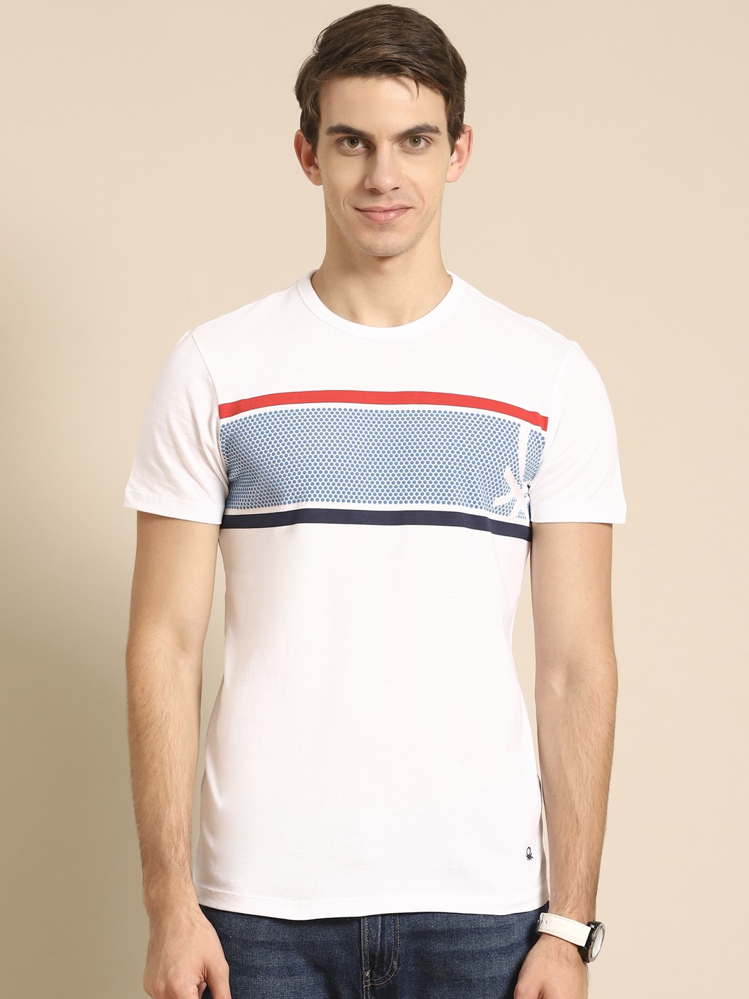 

United Colors of Benetton Men White Brand Logo Printed T-shirt
