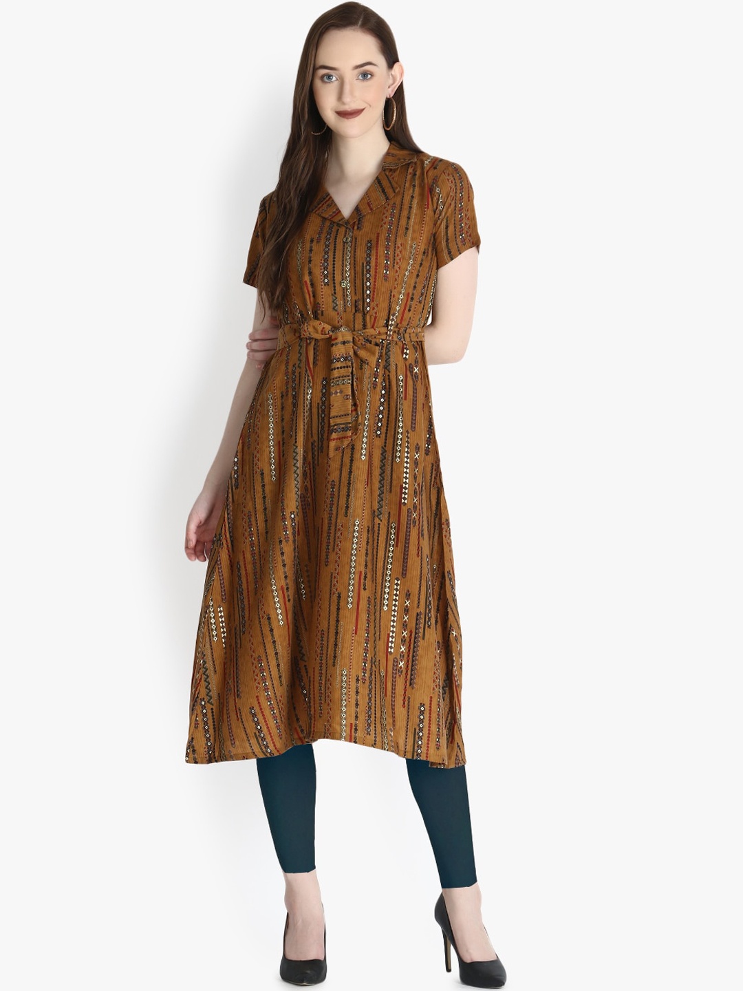 

OM SAI LATEST CREATION Women Brown Striped Kurta