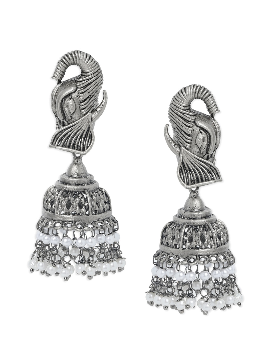 

Anouk Silver-Toned & White Oxidized Dome Shaped Jhumkas