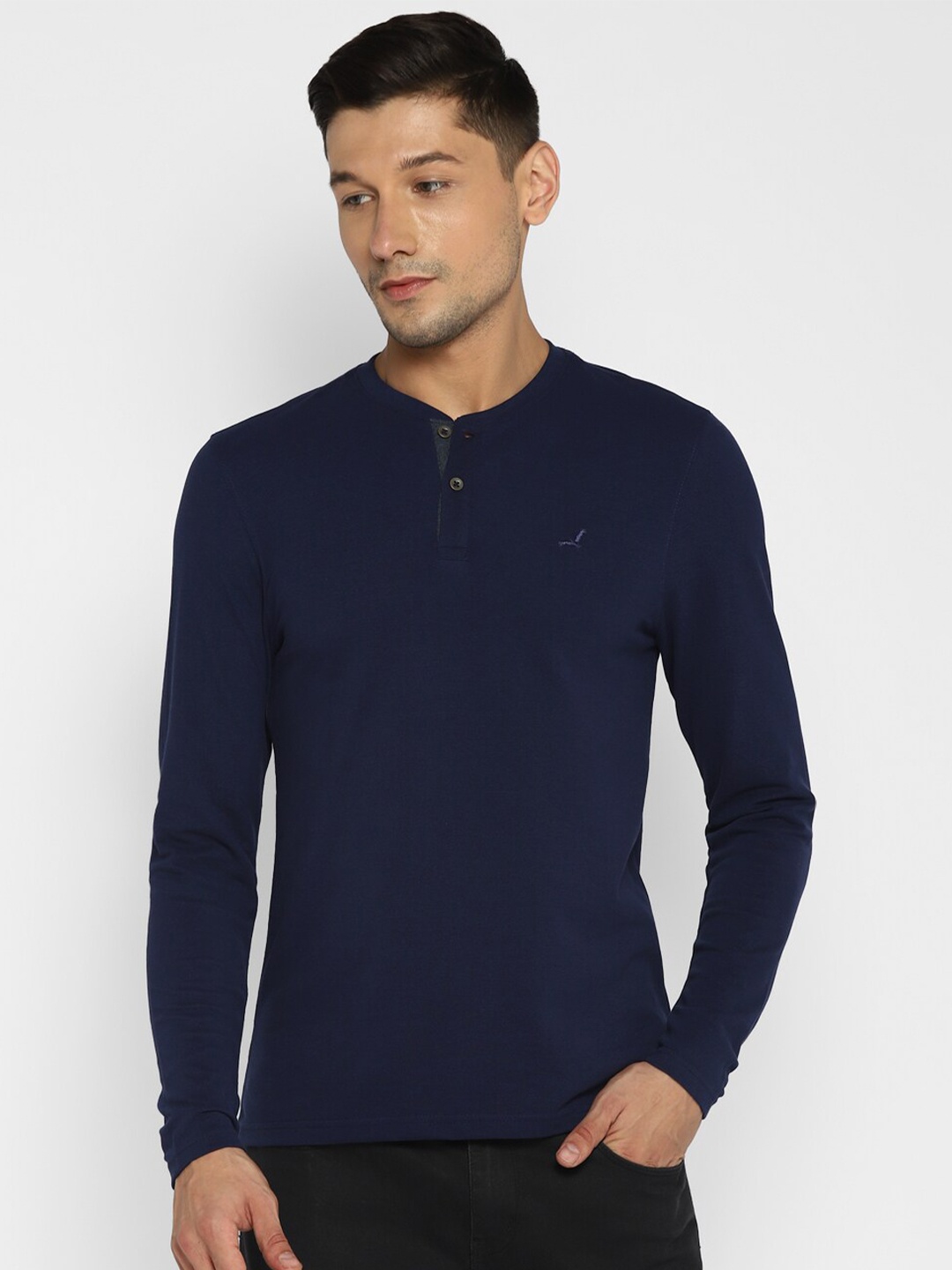 

American Crew Men Navy Blue Henley Neck T-shirt