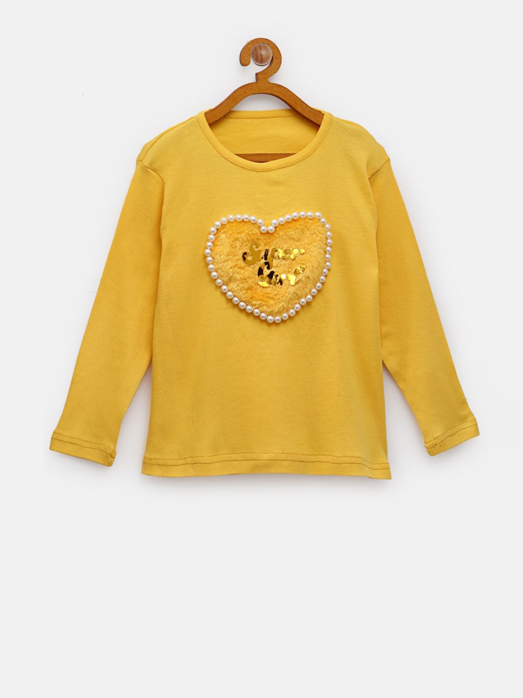 

NYNSH Girls Yellow Self Design T-shirt