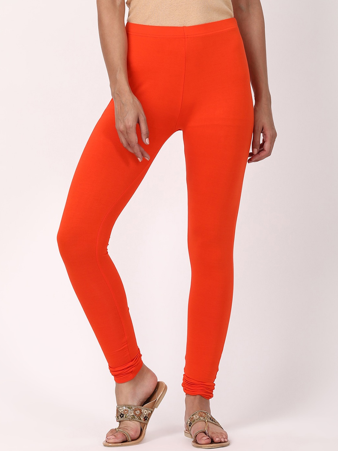 

V2 Value & Variety Women Orange Solid Cotton Churidar-Length Leggings