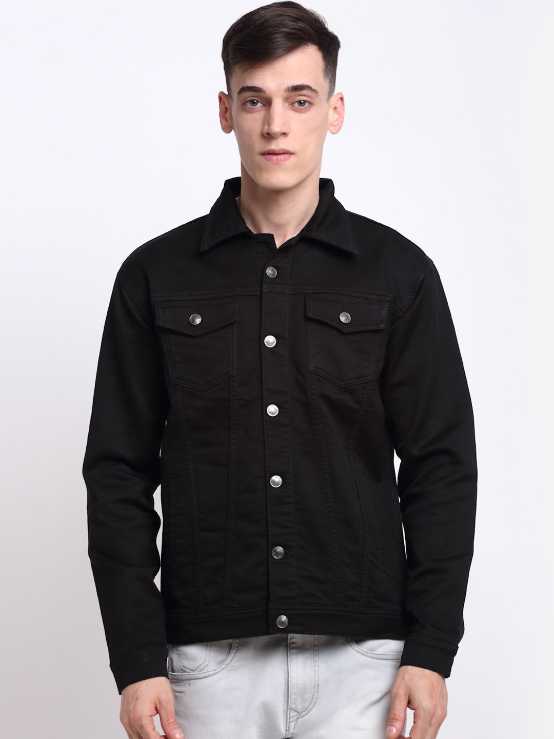 

Rodamo Men Black Washed Denim Jacket