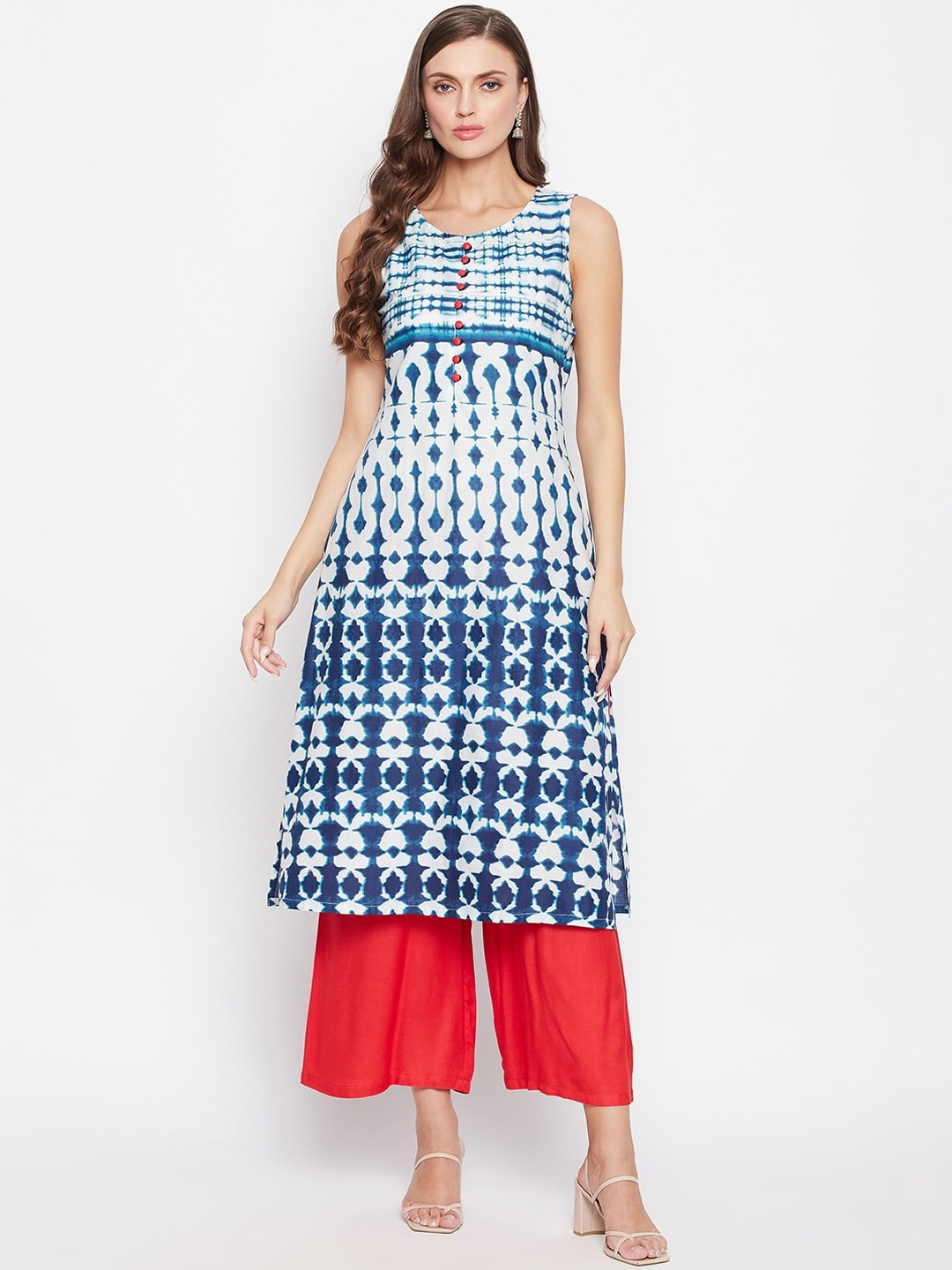

Bitterlime Women White & Red Printed Regular Pure Cotton Kurta with Palazzos