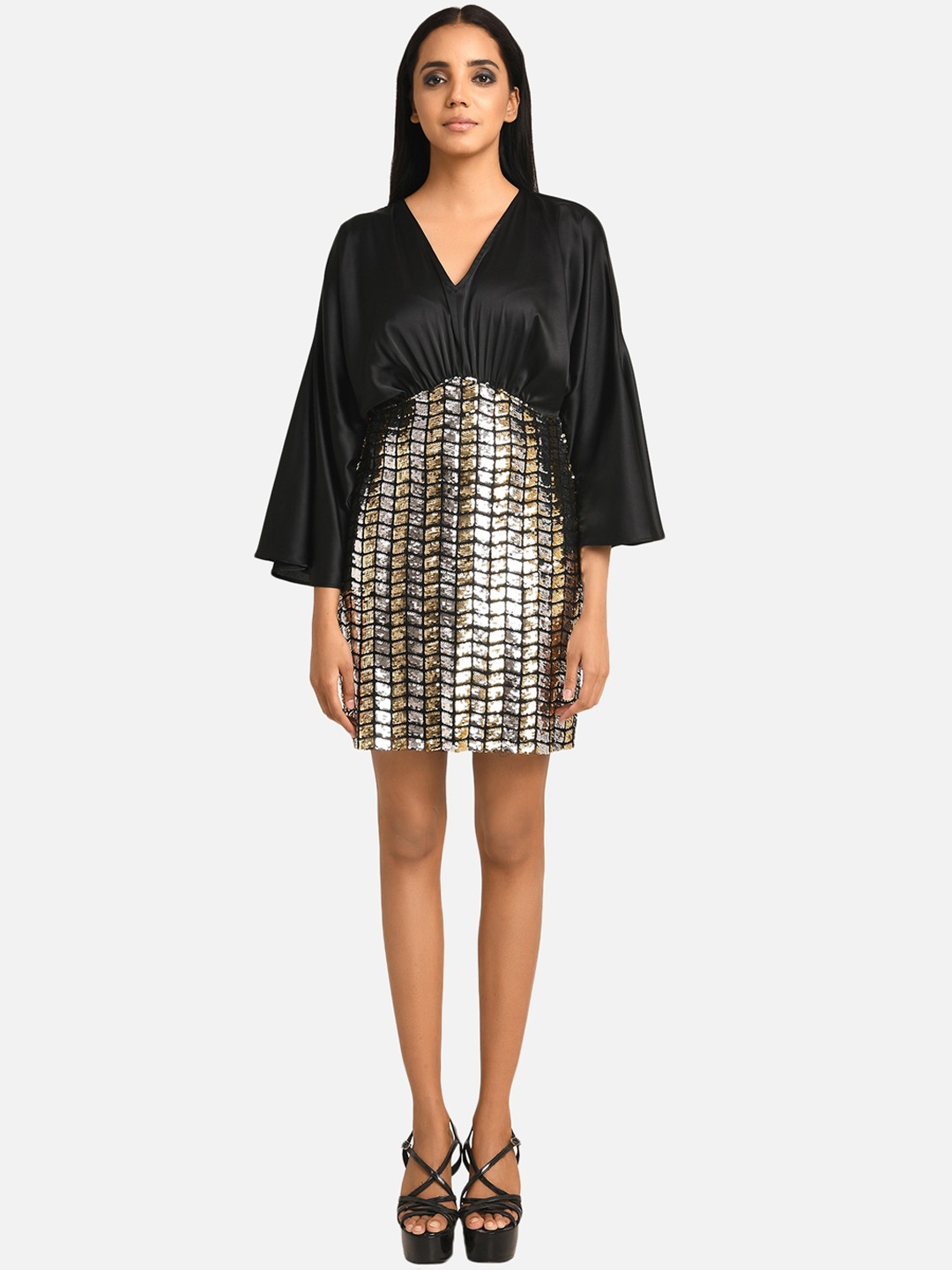 

ATTIC SALT Black Embellished Georgette A-Line Dress