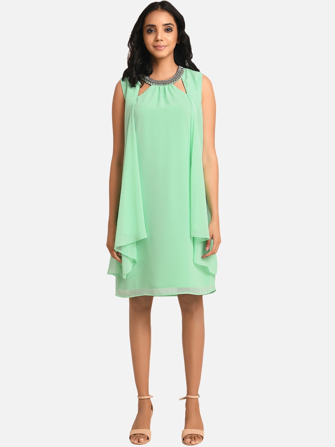 

ATTIC SALT Green Georgette A-Line Dress