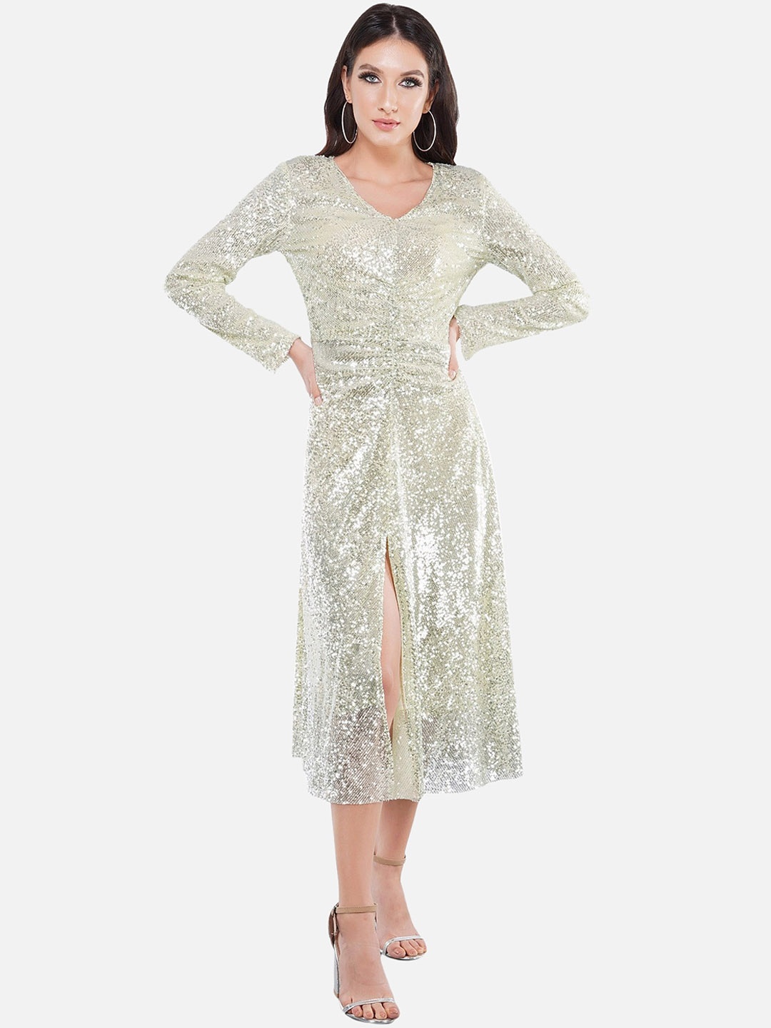 

ATTIC SALT Yellow Georgette A-Line Midi Dress